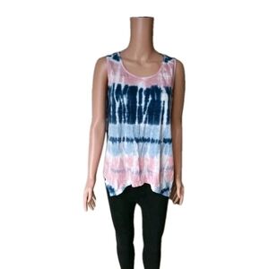 Syle & Co Tie Dye Handkerchief Hem Sleveless Top SzS Cotton Pre-owend